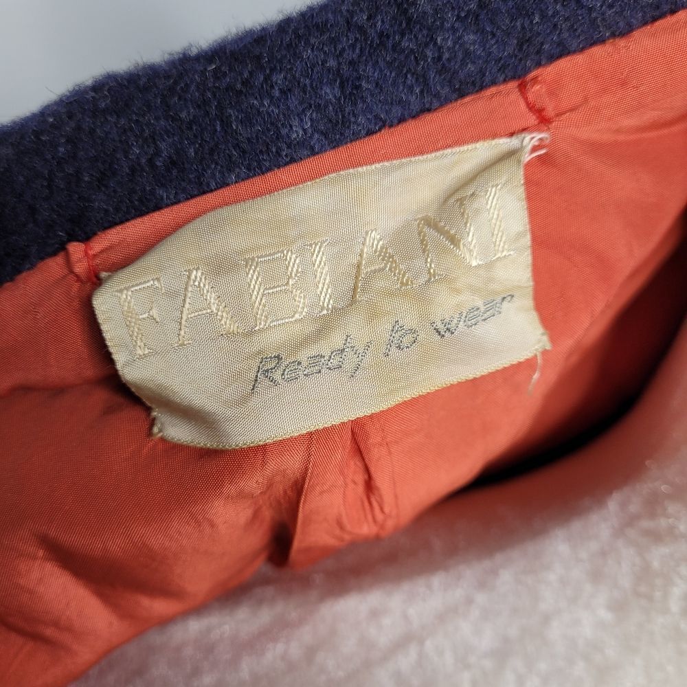 VINTAGE 60s FABIANI blue wool cape shawl long peacoat jacket M - Picture 6 of 13